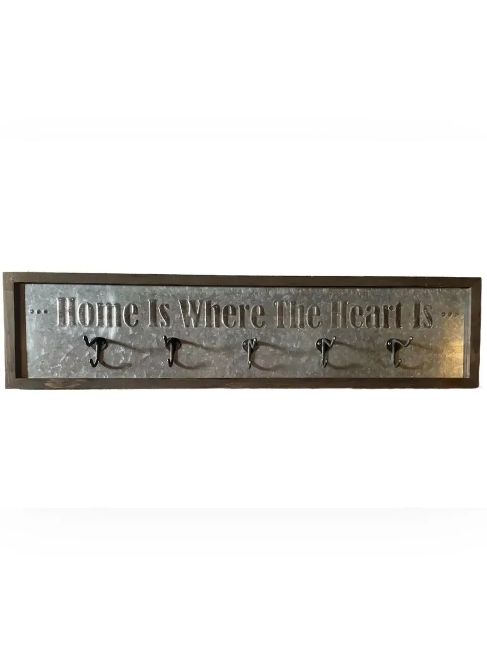 Element 'Home Is Where The Heart Is' Metal and Wood Hook Rack - Brown & Silver